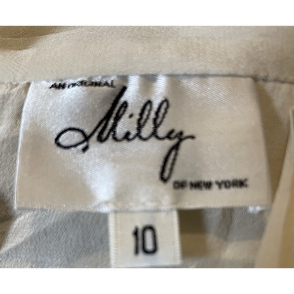 Milly of New York Silk Button Blouse Sz 10 Ivory Ruffles Front Tie Gossip Girls - Picture 9 of 13